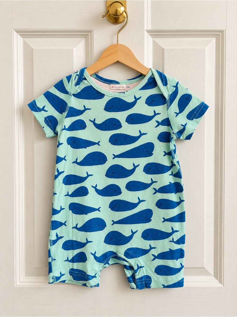 Hanna Andersson 18-24M Blue Whale Organic Cotton Short Romper